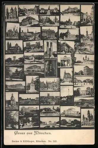 AK München, Mikroskopkarte mit verschiedenen Ansichten