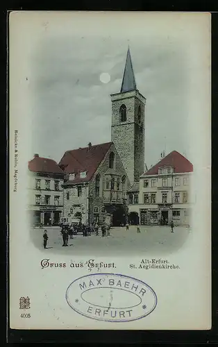 AK Erfurt, St. Aegidienkirche mit Passanten
