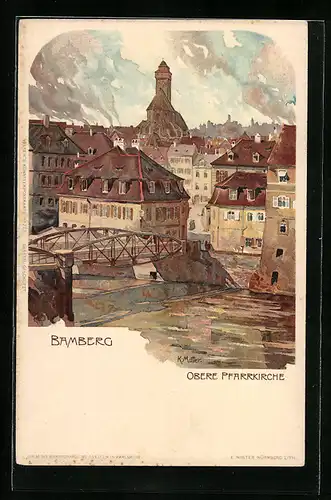 Künstler-AK Karl Mutter: Bamberg, Sicht zur oberen Pfarrkirche