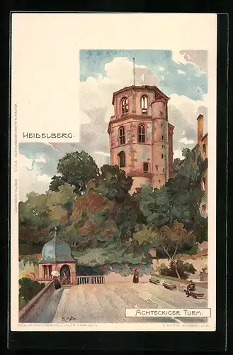 Künstler-AK Karl Mutter: Heidelberg, Ansicht des Achteckigen Turms