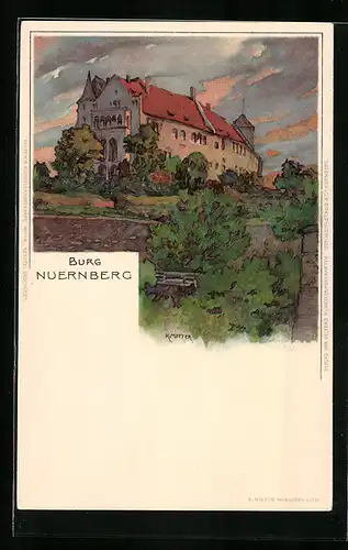 Künstler-Lithographie Karl Mutter: Nürnberg, Sicht auf die Burg