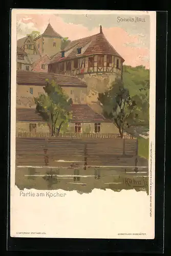 Künstler-AK Schwäb. Hall, Partie am Kocher