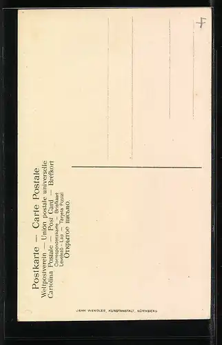 Lithographie Nürnberg, Ehemalige Kaiserstallung mit Fünfeckigen Turm