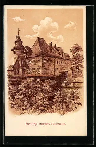 Lithographie Nürnberg, Burgpartie v. d. Nordseite