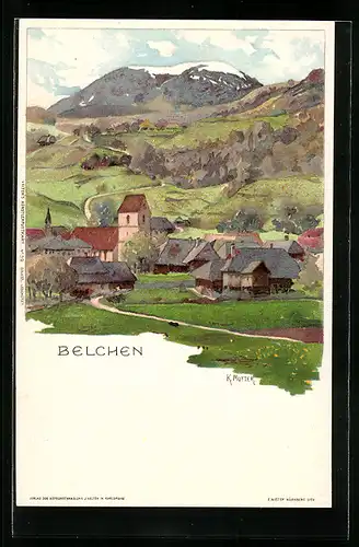 Künstler-AK K. Mutter: Belchen, Ortsansicht mit Umgebung