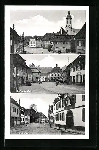 AK Riegel, Ortspartie, Rathaus und Hauptstrasse