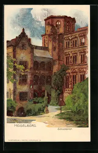 Künstler-AK Karl Mutter: Heidelberg, auf dem Schlosshof