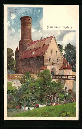 Künstler-Lithographie Karl Mutter: Altenburg bei Bamberg