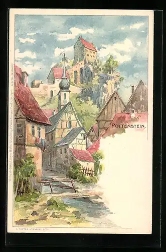 Lithographie Pottenstein, Ortsansicht
