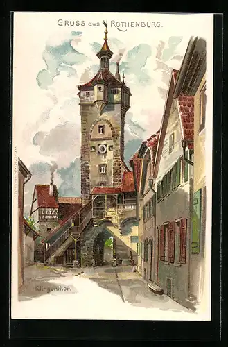 Lithographie Rothenburg, Partie am Klingerthor