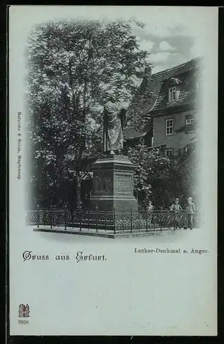 Mondschein-AK Erfurt, Luther-Denkmal a. Anger bei Vollmond