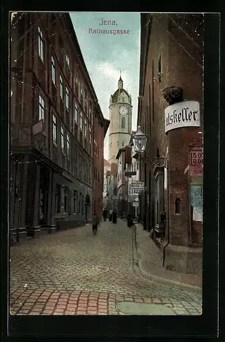 AK Jena, Strasse Rathausgasse mit Gasthaus Ratskeller