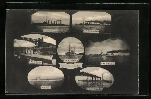 AK SMS Stralsund, SMS Breslau, SM U 15, SMS Magdeburg