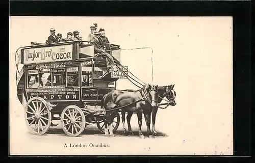 AK London, Pferdebus mit Kutscher und Passagieren auf Unter- und Oberdeck