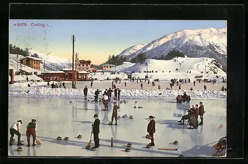 AK Herren auf der Eisbahn beim Curling, Wintersport