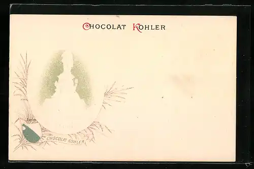 Präge-Künstler-AK Zürich, Monument d`Escher, Wappen, Reklame für Chocolat Kohler