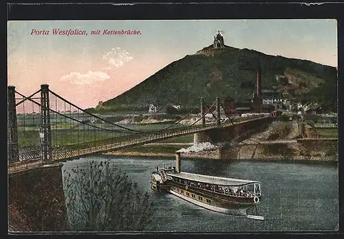AK Porta Westfalica, Teilansicht mit Kettenbrücke