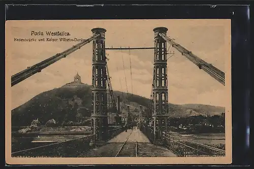 AK Porta-Westfalica, Kettenbrücke mit Kaiser Wilhelm-Denkmal