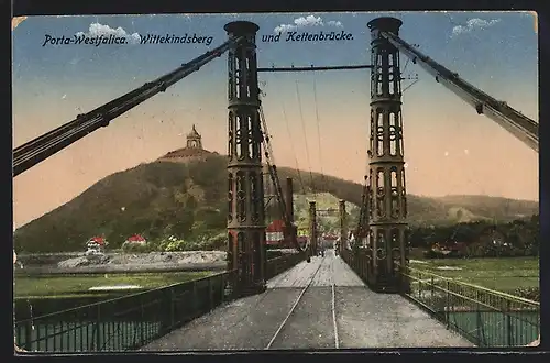 AK Porta-Westfalica, Wittekindsberg und Kettenbrücke