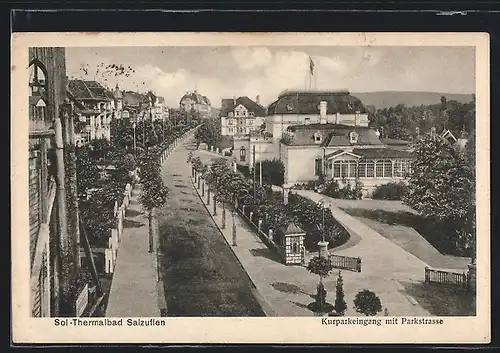 AK Bad Salzuflen, Kurpark-Eingang mit Parkstrasse