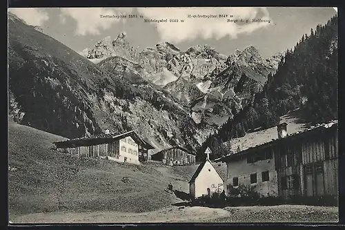 AK Einödsbach, Ortspartie mit Kapelle und Blick auf die Trettachspitze