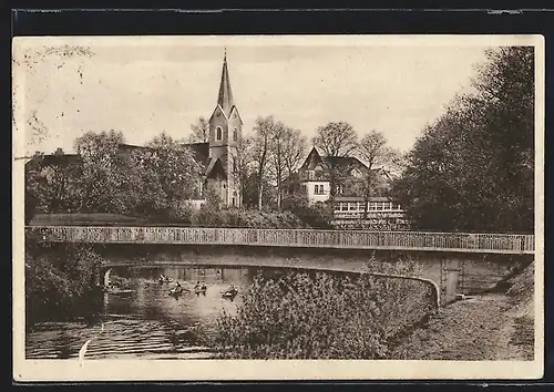 AK Handorf /Werse, Ortspartie mit Brücke und Kirche