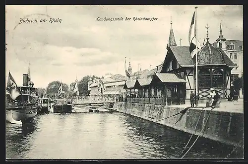 AK Biebrich am Rhein, Landungsstelle der Rheindampfer