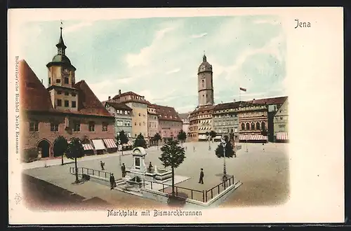 AK Jena, Marktplatz mit Bismarckbrunnen