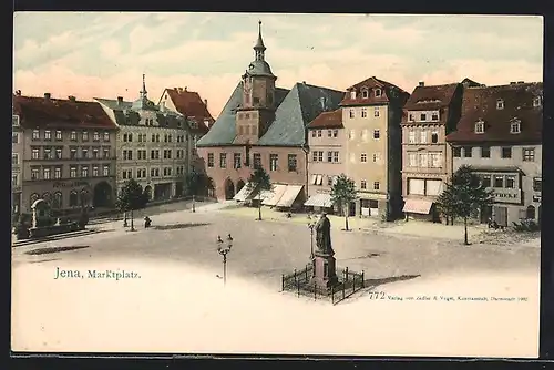 AK Jena, Marktplatz mit Denkmal