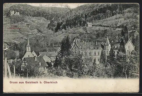 AK Gaisbach bei Oberkirch, Ortsansicht mit Ruine Schauemburg