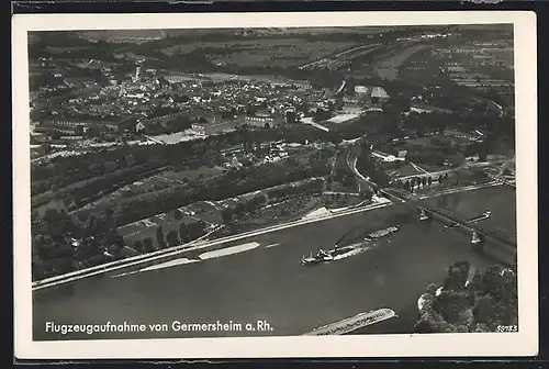 AK Germersheim a. Rh., Ortsansicht mit Rhein, Fliegeraufnahme