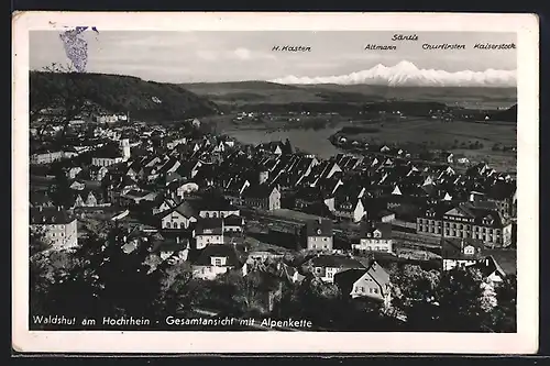 AK Waldshut /Rh., Gesamtansicht mit Alpenkette