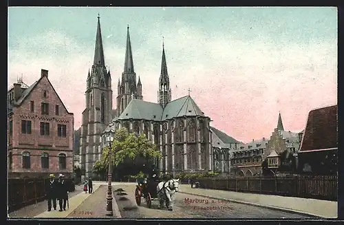 AK Marburg /Lahn, Elisabethkirche mit Strasse