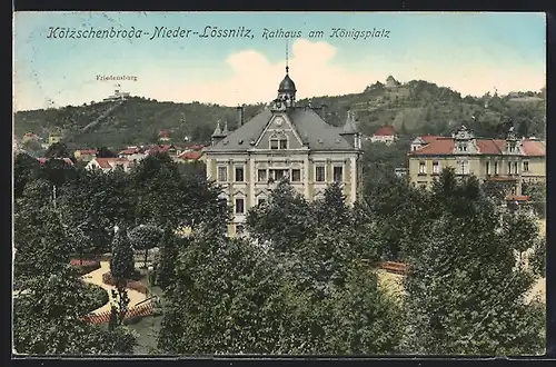 AK Kötzschenbroda-Nieder-Lössnitz, Rathaus am Königsplatz aus der Vogelschau