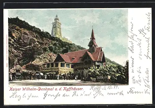 AK Kyffhäuser, Kaiser Wilhelm-Denkmal mit Besuchern und Gasthaus