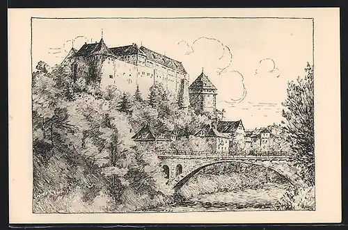 Künstler-AK Hohentübingen, Blick zum Schloss