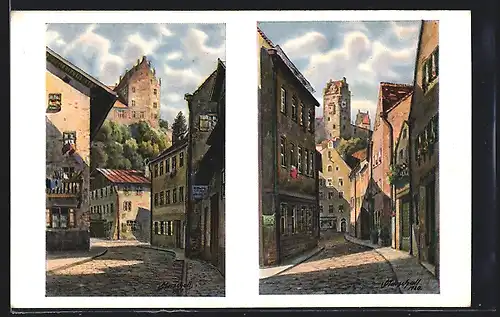 Künstler-AK Füssen a. Lech, Strassenbilder aus der Stadt von V. Marschall
