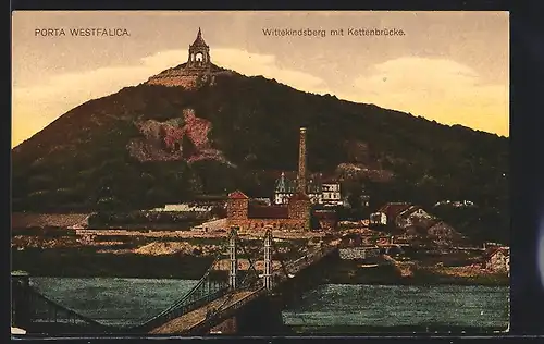 AK Porta Westfalica, Wittekindsberg mit Kettenbrücke