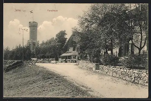 AK Jena, Gaststätte Forsthaus mit Garten und Turm