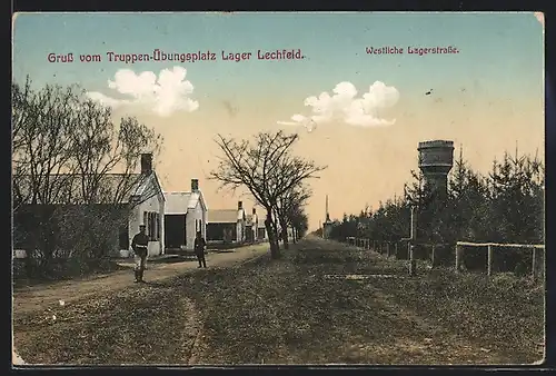 AK Lager-Lechfeld, Truppen-Übungsplatz, Westliche Lagerstrasse mit Soldaten