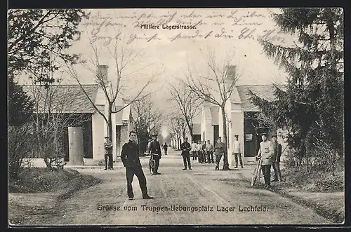 AK Lager Lechfeld, Truppenübungsplatz, mittlere Lagerstrasse