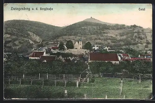 AK Zwingenberg a. d. Bergstrasse, Totalansicht mit Kirche