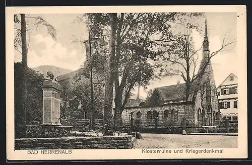 AK Bad Herrenalb, Klosterruine mit Kriegerdenkmal