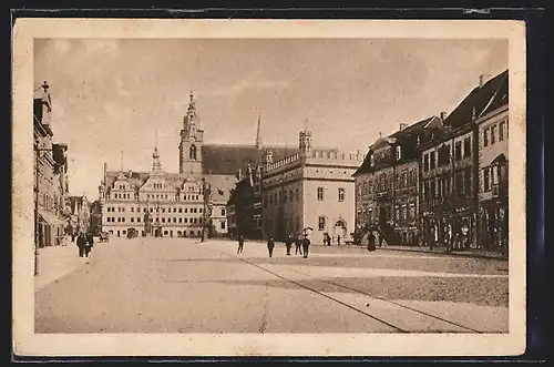 AK Zerbst, Markt-Platz mit Blick auf Kirche