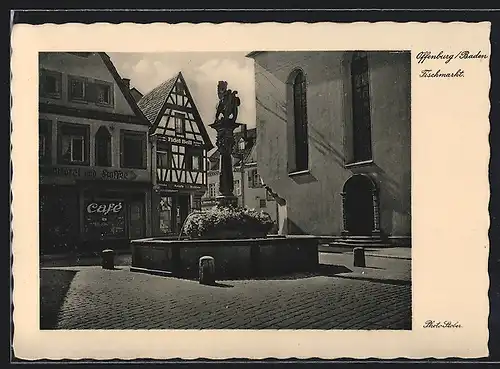 AK Offenburg, Fischmarkt mit Kaffee