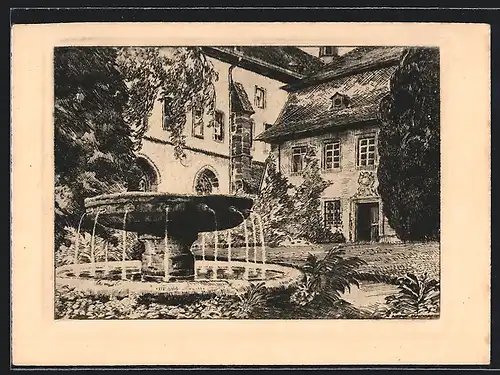 AK Eberbach /Rheingau, Kloster Eberbach, Klostergarten mit Brunnen