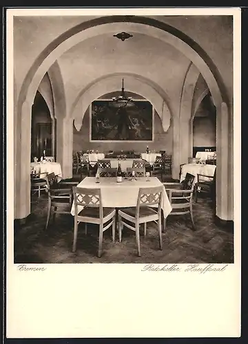 AK Bremen, Gasthaus Ratskeller, Haufsaal, Innenansicht