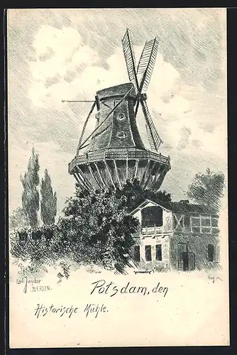 Künstler-AK Potsdam, Historische Mühle
