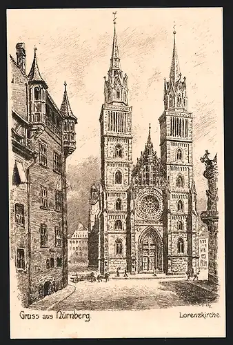 Künstler-AK Nürnberg, Partie an der Lorenzkirche