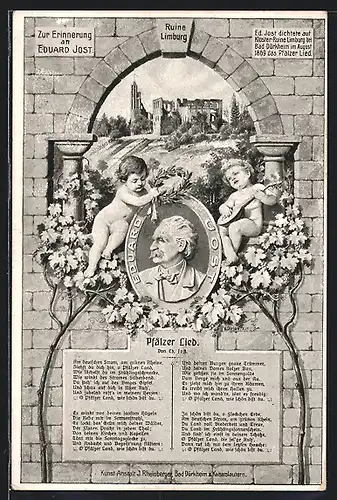 AK Sasbach, Eduard Jost, Pfälzer Lied, Ruine Limburg